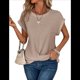 thumbnail image 1 of Camisetas para Mujer, con Mangas Murciélago Lisas y Dobladillo Cruzado, Informales, Ajustadas y A , Color Albaricoque XXL, 1 of 7
