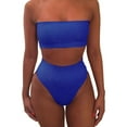 thumbnail image 4 of CNKOO 2 Pcs/Set Bikini Set Solid Color Elastic High Waist Strapless Summer Lady Swimsuit for Swimming, 4 of 5