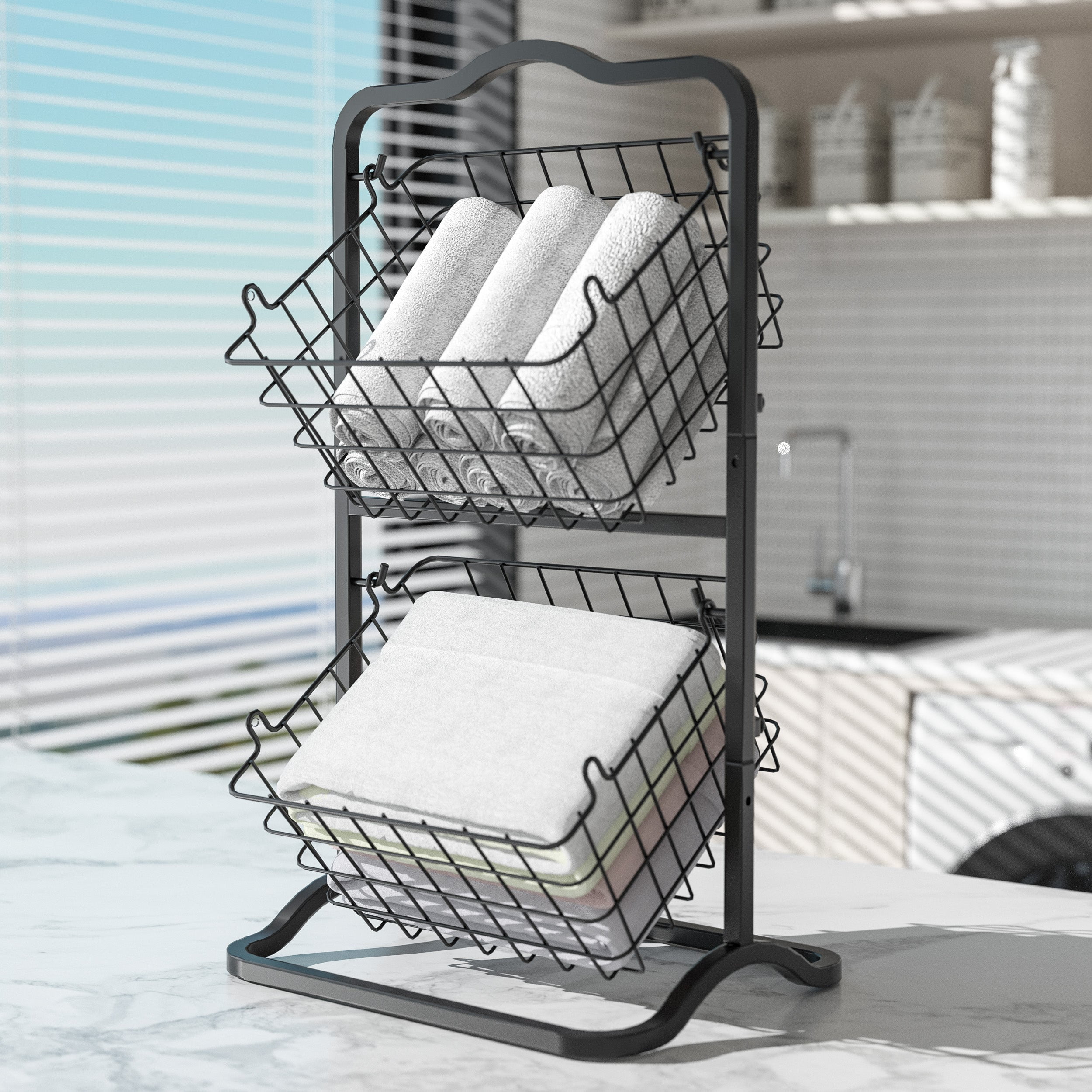 Oceanstar 2FB1927 18.22 x 8.11 x 10.31 in. 2-Tier Storage Kitchen Wire Basket Stand, Black
