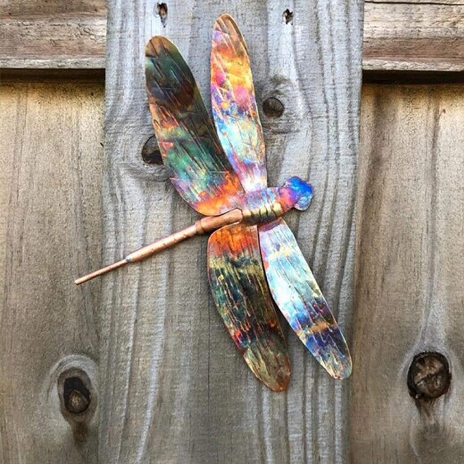 Metal Colorful Dragonfly Fence Hanger Wall Art Yard Lawn Garden Decor Nail Type 