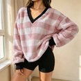 thumbnail image 4 of Manzbdm Women's Fleece Plaid Sweatshirt Long Sleeve V Neck Fuzzy Pullover Top, 4 of 4