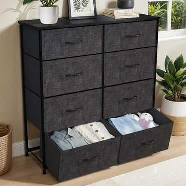 ModFusion Chest of Drawers, 8-Drawers Storage Organizer Unit for Bedroom Closet with Sturdy Steel Frame & Wooden Top, Black Gray