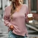 thumbnail image 3 of Blusa de mujer Fibra de poliéster Algodón Cuello en V Manga larga con hombros caídos Color puro Camiseta holgada informal para mujer Rosa XL, 3 of 6