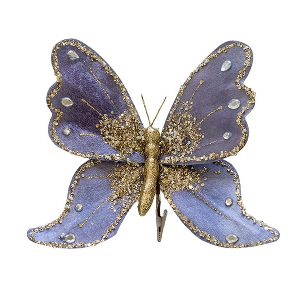 Adornos de mariposas para árbol de Navidad, guirnalda de mariposas brillantes colgantes, decoración de techo y pared para regalos de Año Nuevo, fiestas de Navidad y Acción de Gracias (azul)
