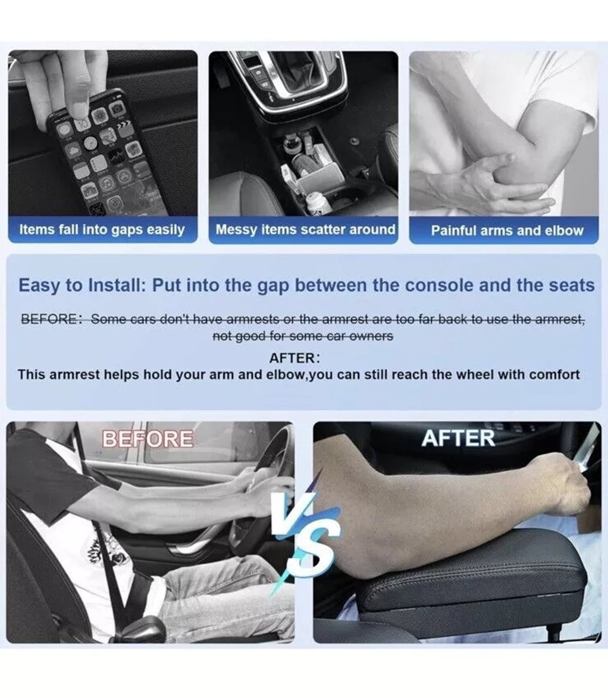 XZKING Car Armrest Support Elbow Rest Pad Armrest Extender Console Storage Organizer Universal Fit for Most Cars