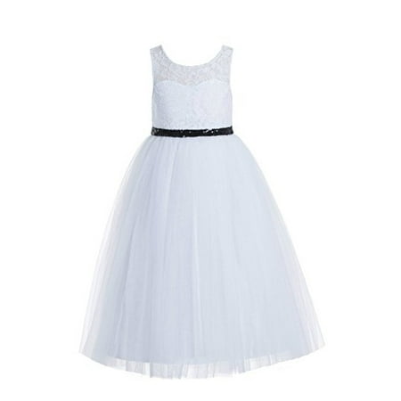 

EkidsBridal White Floral Lace Scoop Neck A-Line Flower Girl Dresses Keyhole Back Communion Dresses Pageant Dress 178