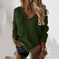 thumbnail image 2 of YAYUBA Army Green Loose Sweaters V Neck Long Sleeve Solid Knitted Jumper Pullover Sweatshirt Tops Size XL, 2 of 5
