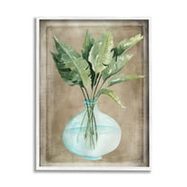 Stupell Industries Green Plant Leaves Glass Vase Rustic Border Painting White Framed Art Print Wall Art, Design by Cindy Jacobs