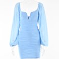 thumbnail image 1 of V-Neck Long Sleeve Backless Dress High Waist Pleated Street Fashion Hip Short Skirt Solid Color, 1 of 4