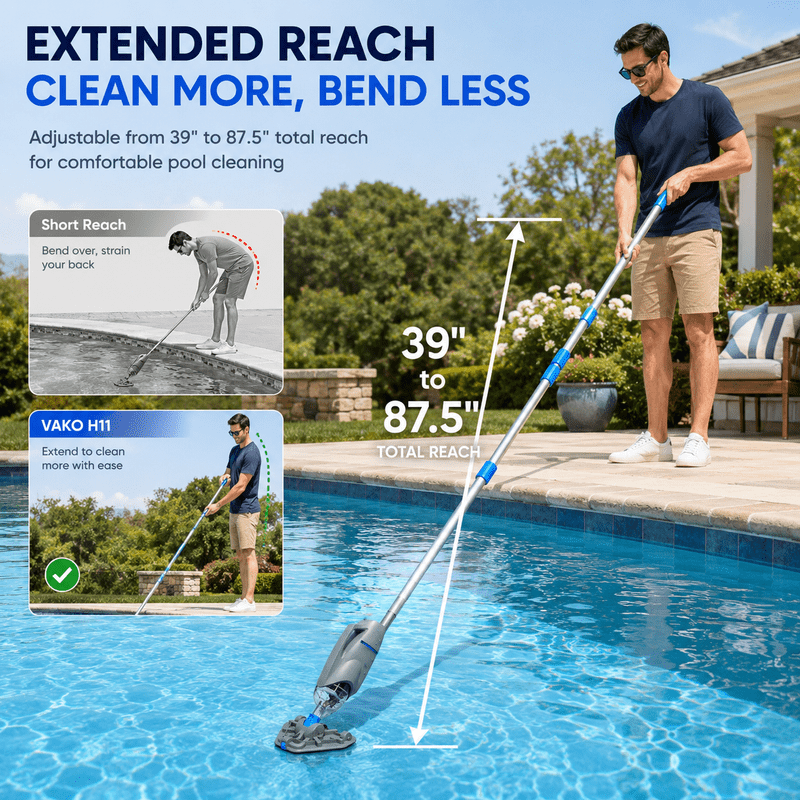 Hot Tub Vacuum, Cordless Handheld Pool Vacuum for Above Ground Pool | Up to 6.6 ft Pole, 15 GPM Powerful Suction, 2 Brush Heads, 2 Filter Bags, 60 Min Runtime, Design for Spa, Hot Tub, Small Pool