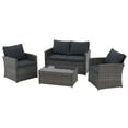 thumbnail image 3 of JOIVI 4 Pieces Outdoor Sectional PE Rattan Conversation Sofa Set with Gray Wicker, Dark Gray Cushion, 3 of 10