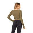 thumbnail image 2 of Women's 3 Button Rayon Clinched Cropped Long Sleeves, Army, S, 2 of 3