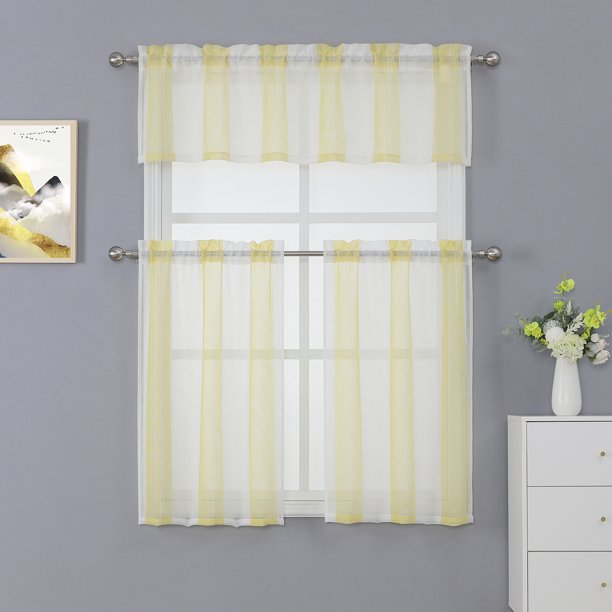 GymChoice Kitchen Tier Curtains, Black and White Semi Sheer Curtains