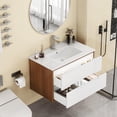 thumbnail image 6 of 32-Inch Wall-Mounted Bathroom Vanity With Sink Combo, Cabinet With Double Drawers,Soft-Close System,Ceramic Sink,Solid Wood,Easy to Install,Unique Handle-Free Design,Walnut+White, 6 of 24