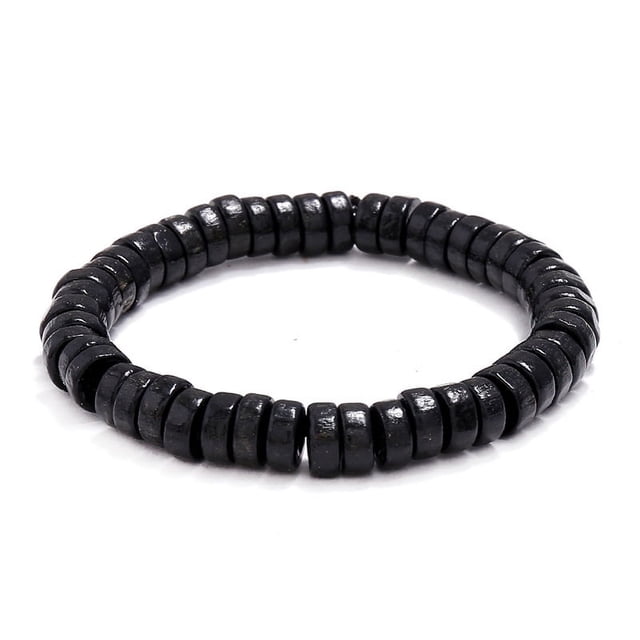 Nvzi Pulsera elástica con cuentas de madera para hombre - Negro A