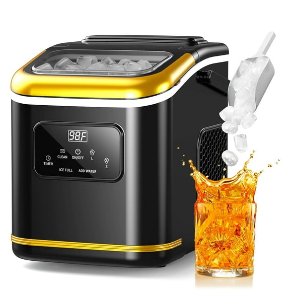 KNDKO Countertop Ice Maker, 26Lbs/24H Ice Machine with Digital Screen, Self-Cleaning, 2 Sizes of Bullet-Shaped, Handle and Ice Scoop(Black)