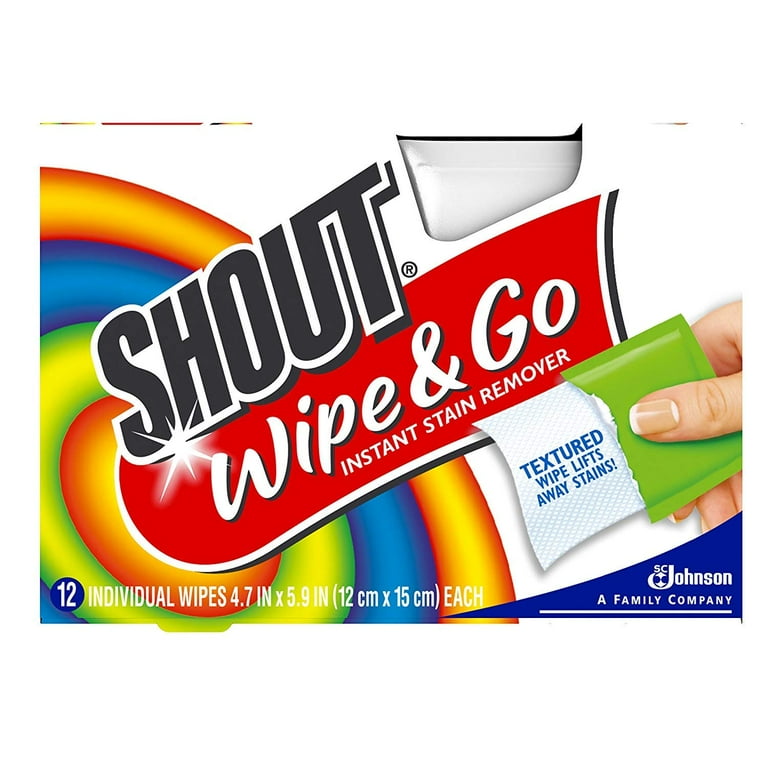 Shout Wipe & Go Instant Stain Remover Wipes Travel Size, 4 Packs of 4