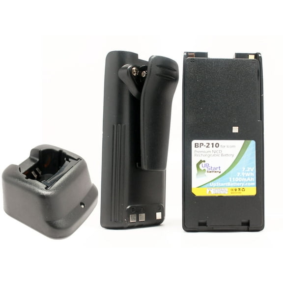 2x Pack - Icom IC-F30GT Battery   Charger - Replacement for Icom BP-210 Two-Way Radio Battery and Charger (1100mAh, 7.2V, NI-CD)