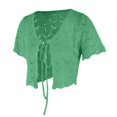 thumbnail image 6 of Women Crochet Shrug Knit Sweater,Spring Summer Beach Short Sleeve Shrug Cropped Boho Lightweight Sweater,Cover Up Tie Front Tops For Evening Dresses Casual Eyelet Shawl Thin Formal Blackish Green S, 6 of 7