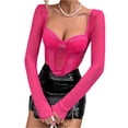 thumbnail image 3 of Suealasg Women’s Corset Crop Tops, Long Sleeve Lace Patchwork Solid Color Asymmetrical Bustier T-Shirts, 3 of 8