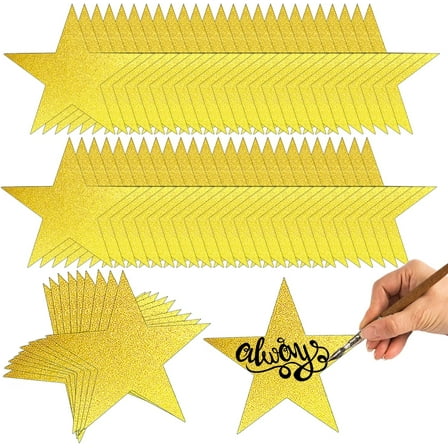 60 PCS Glitter Stars Gold Paper Star Cutouts Party Decorations Poster Board Decorating Supplies Confetti Cutouts for Bulletin Board Classroom Wall Stickers, Double-Sided, 6 Inches