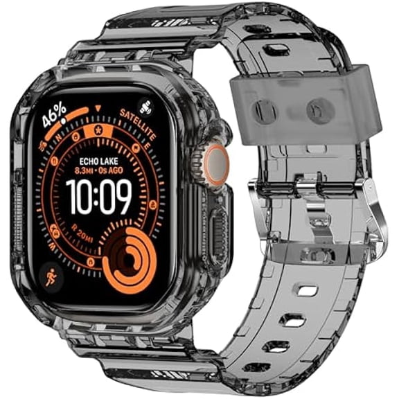 Compatible for Crystal Clear Apple Watch Bands, 49mm 46mm 45mm 44mm 42mm 41mm 40mm 38mm Bumper Case for Men Women Jelly Sport Cover Strap for iWatch Ultra 3 2 Series 11 10 9 8 7 SE 6 5 4 3