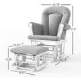 thumbnail image 3 of Cozy Glider Rocker and Ottoman Set, Padded Cushion with Convenient Storage Pockets, Solid Wood Base & Frame (Matte White with Light Gray Cushion), 3 of 9