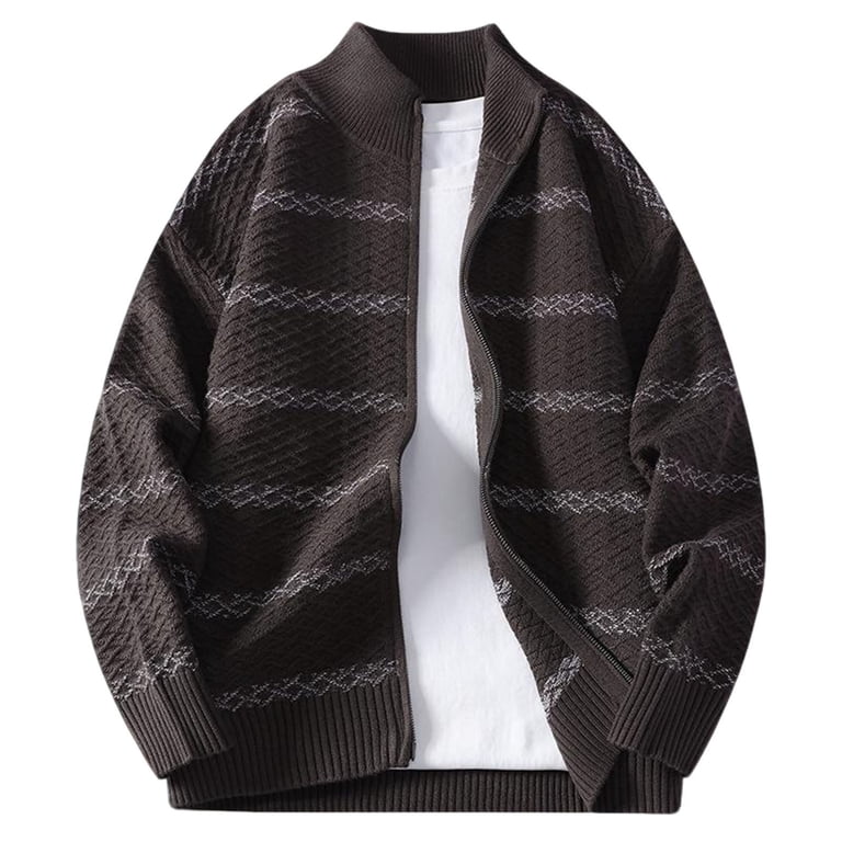 Zedker Cardigan for Mens Full Zip Sweater Slim Fit Cable Knitted