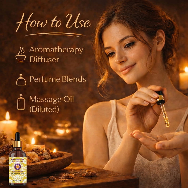 Deve Herbes Pure Labdanum Essential Oil (Cistus ladaniferus) Steam Distilled, Natural & Aromatherapy Use 100ml