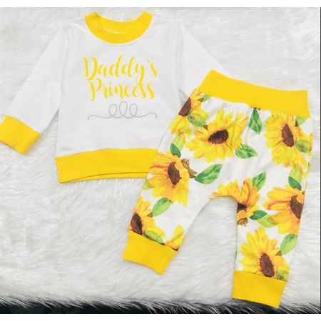 

Girl s Two Piece Set Children s Thread Hemmed Shirt Sunflower Print Pants