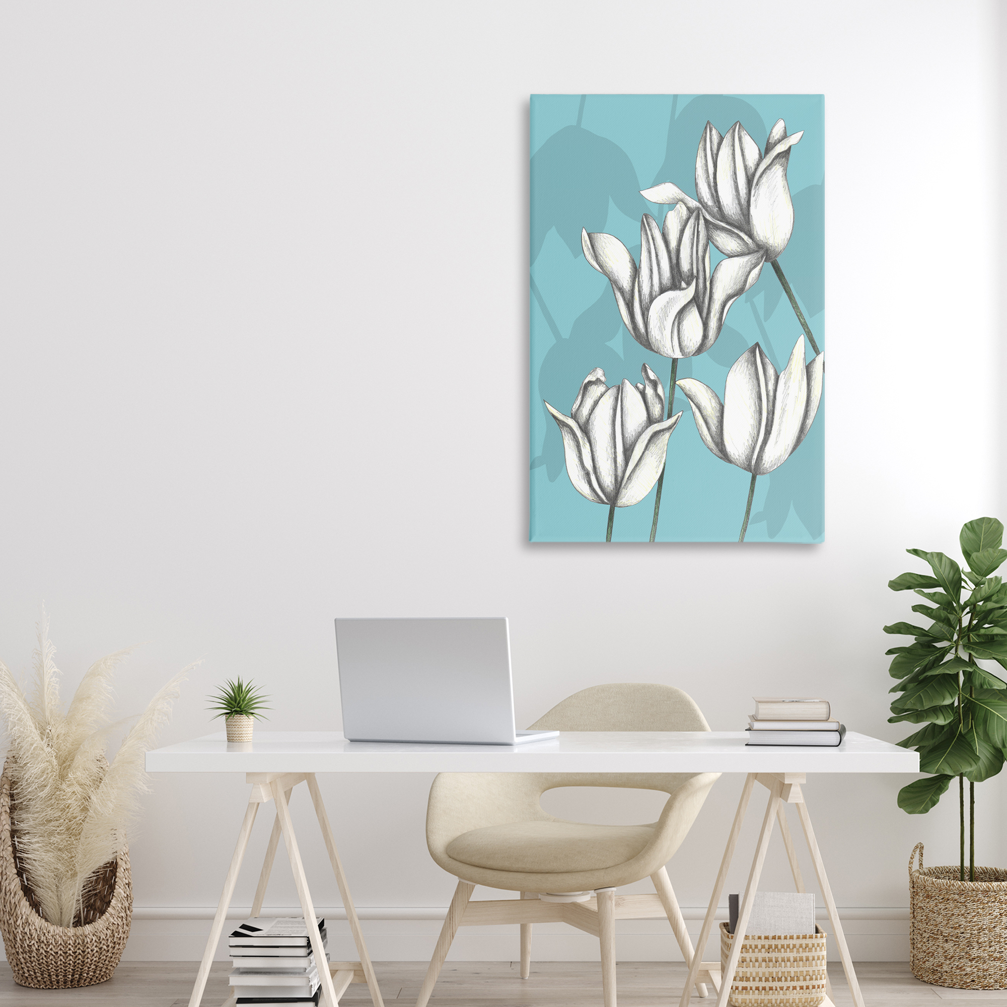 Sketched Tulips Keep Growing Canvas Wall Art, design by Cecilia Battaini