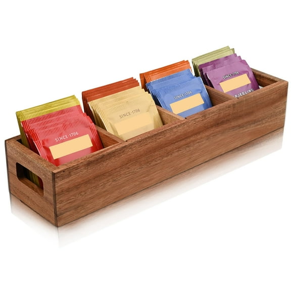 Organizador de bolsitas de té Chicvilla de madera de acacia con 4 ranuras