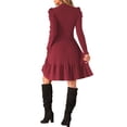 thumbnail image 3 of INSPIRE CHIC Vestido de Suéter para Mujer con Cuello Redondo, Manga Larga Abullonada, Bolsillos Laterales, Color Sólido, Talla S, Vino, 3 of 6