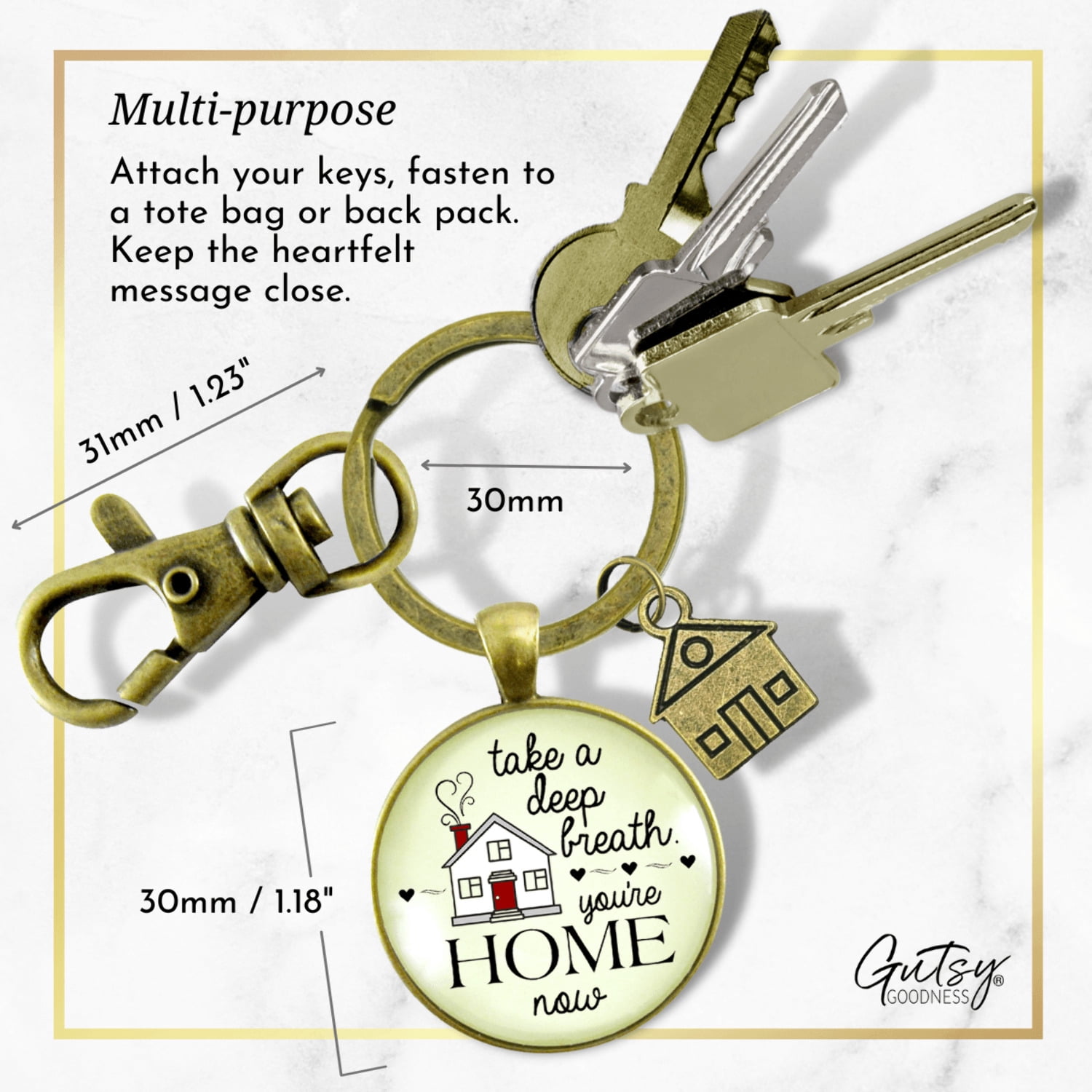 New Home Gutsy Goodness Bronze Keychain Take Deep Breath First House Apartment Gift Idea From Realtor