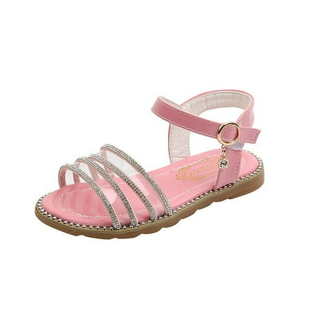 

DancePeanut Children Summer Shoes Girls Princess Roman Style Sandals Kids Rhinestone Beach Shoes Soft Sole Baby Girls Sandals 21-36