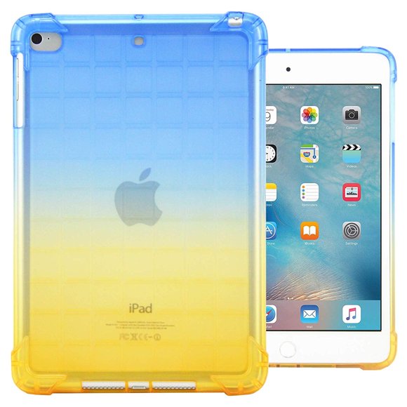 Allytech Clear Case for iPad 9.7" 2018/2017/ iPad Air 1 2/ iPad Pro 9.7", Silicone TPU Back Cover Shockproof Corner Protection Bumper Anti-Scratch Case Cover for iPad 9.7" 6th 5th Gen, Blue/Yellow