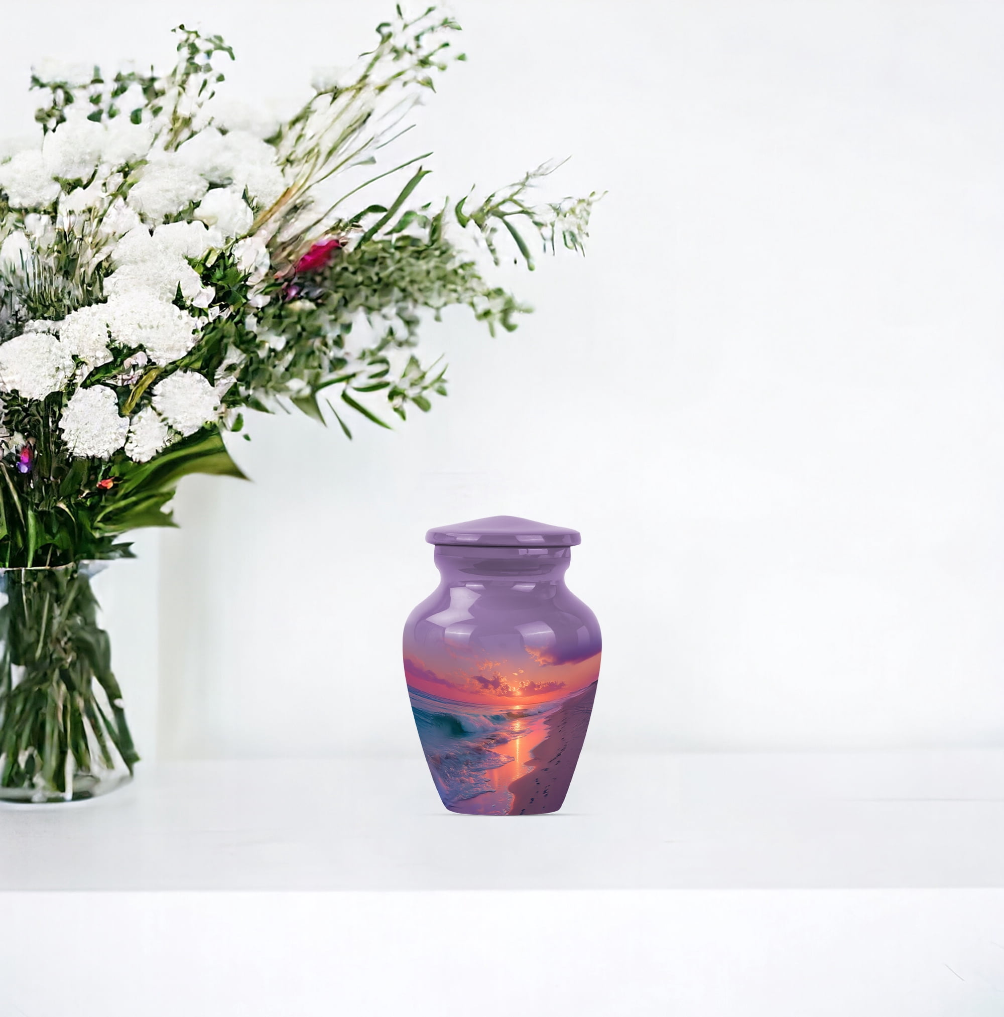 Sunset Beach Urns For Human Ashes Adult Female - Small Cremation Urn For Ashes For Women - Keepsake Funeral Urns For Men - Ash Holder For Mom (size:- 10" 1 Pc , 3" 4 Pc)