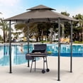 thumbnail image 4 of SUNCROWN Outdoor Grill Gazebo 8 x 5, Patio Double Tiered BBQ Canopy w/Air Vent, Gazebo Canopy with 8 Hook Tools for Barbecue Picnic Garden, Backyard, Poolside, Brown, 4 of 8