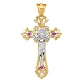 thumbnail image 5 of 14k Gold Two-tone Solid Polished with Red CZs Crucifix Charm Pendant, 5 of 7