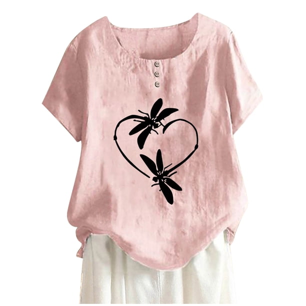 Blusa de manga corta con cuello redondo para mujer a la moda, camisetas sueltas con estampado Fridja bn7341