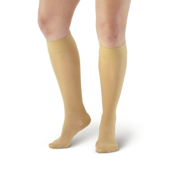 Ames Walker AW Style 380 Signature Sheers 30-40 mmHg Extra Firm Compresson Closed Toe Knee High Stockings Beige Xlarge