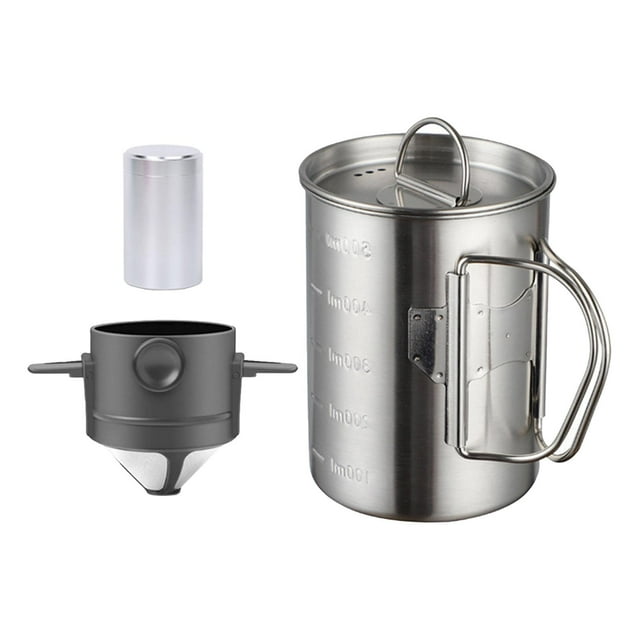 3x cafetera para acampar, juego de cafetera para verter, taza de café de 500ml, cafetera percoladora portátil para acampar, cafeterías y tiendas Filtro negro