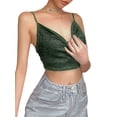 thumbnail image 5 of Baby Sweetie Women Glitter Crop Top, Blackless Shiny Spaghetti Straps Low Cut V-Neck Form-Fitting Tank Top Clubwear, 5 of 8