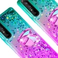thumbnail image 4 of SOGA Phone Cover Compatible for Sony Xperia 1 II Liquid Floating Quicksand Case with Diamond Ring Stand for Magnetic Car Mount and Lanyard - Purple on Teal, 4 of 5