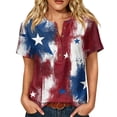 thumbnail image 3 of Womens Tops 250 Anniversary USA Flag Short Sleeve 4th of July Patriotic Summer Tops for Women Trendy Henley Button V-Neck American Flag Stars Striped Fashion Beach Vacation Clothes Red L, 3 of 10