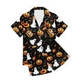 thumbnail image 4 of Halloween Pajama Set for Women Ctue Graphic Button Up Sleepwears Outfits Ladies 2 Piece Top and Shorts Pjs Sets, 4 of 5