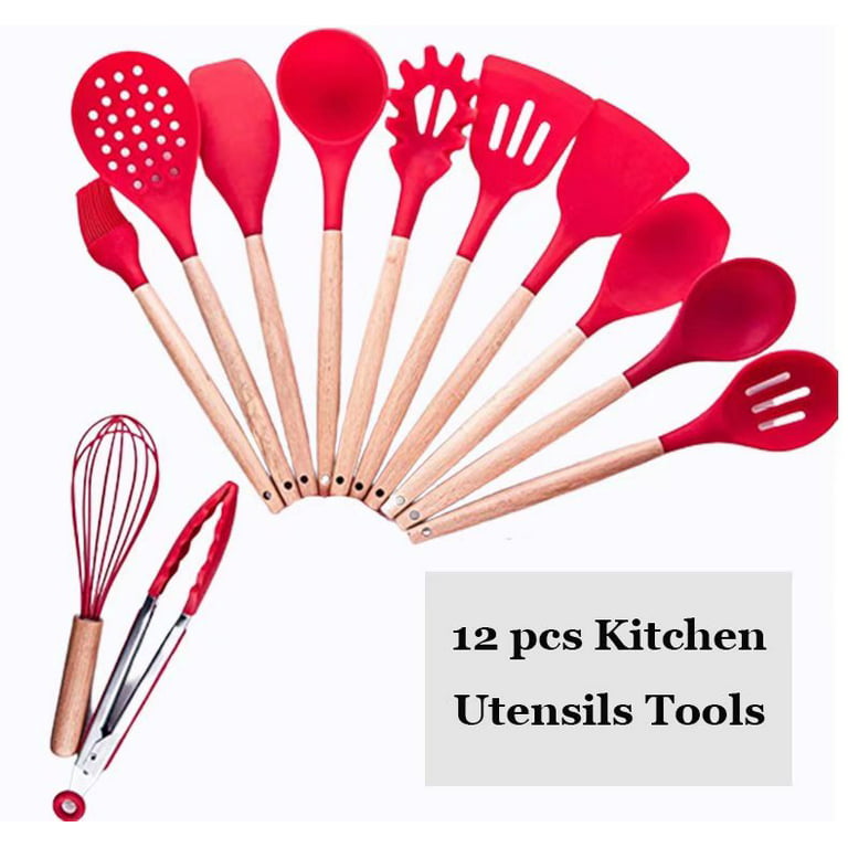 ReaNea Silicone Kitchen Utensils Set 38 Pieces and Utensil Holder (Red)