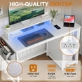 thumbnail image 4 of GUNAITO 47 Inch Gaming Desk with LED Lights and Power Outlet, Computer Desk with Glass Storage Shelves and Monitor Stand, White Carbon Fiber, 4 of 8