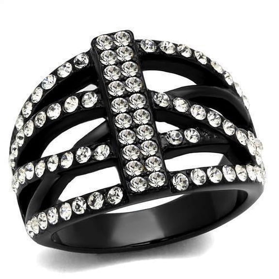 Womens Black Ring Anillo Para Mujer 316L Stainless Steel Ring with Top Grade Crystal in Clear Vivienne