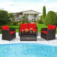 thumbnail image 1 of Costway 4 PCS Patio Rattan Furniture Set Glass Table Shelf Sofa Cushion Red, 1 of 10